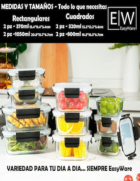 Set contenedores Easyware de vidrio 10 piezas
