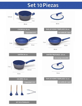 Batería de cocina Flavorstone Light Grande de acero inoxidable antiadherente combinado 10 piezas