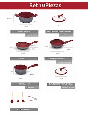 Batería de cocina Flavorstone Light Grande de acero inoxidable antiadherente combinado 10 piezas