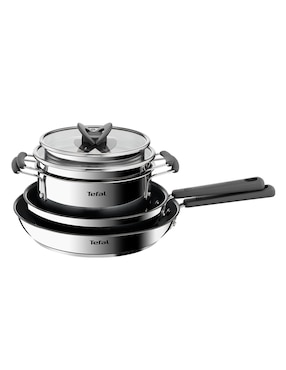 Batería de cocina T-Fal de acero inoxidable antiadherente convencional 6 piezas