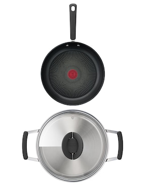 Batería de cocina T-Fal de acero inoxidable antiadherente convencional 6 piezas
