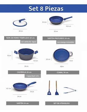 Batería de cocina Flavor Stone Light Master de acero inoxidable antiadherente combinado 8 piezas