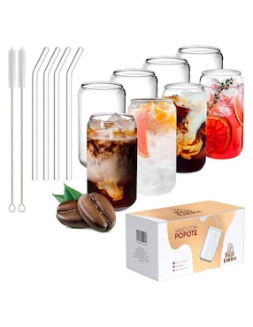 Set vaso Doble Pack Bari Coffee de vidrio con 14 piezas