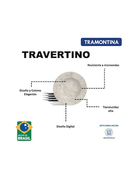 Set platos Tramontina Travertino de porcelana para 6 personas