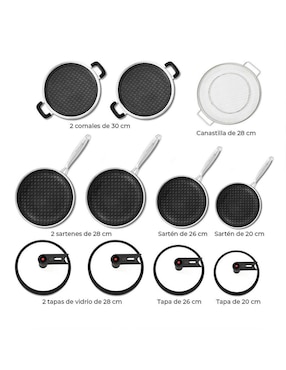 Batería de cocina Flavorstone Mega Set Samurai de acero inoxidable antiadherente combinado 11 piezas
