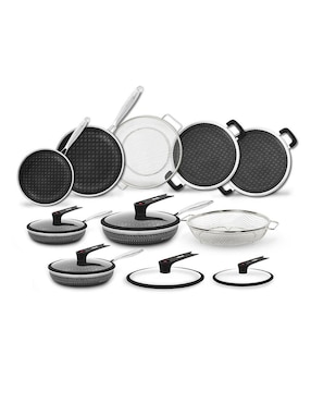 Batería De Cocina Flavorstone Samurai De Acero Inoxidable Antiadherente Combinado 14 Piezas