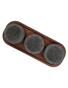 Set salsera Wood Planks Mx de piedra volcánica
