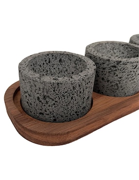 Set salsera Wood Planks Mx de piedra volcánica