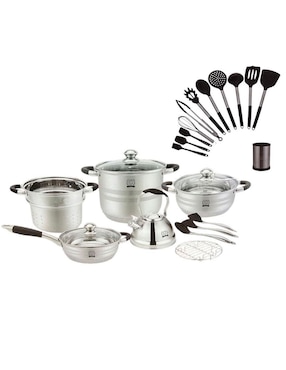 Batería De Cocina Kitchen King KK13001-KK12000 De Acero Inoxidable 25 Piezas