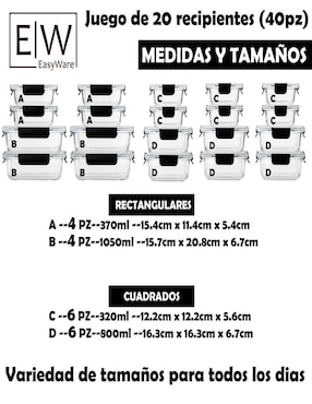 Set contenedores Easyware de vidrio 20 piezas