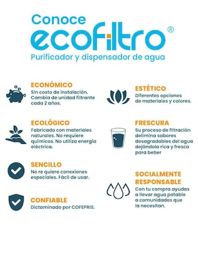 Purificador, dispensador y filtro de agua Ecofiltro cerámica 20 L Ed Especi