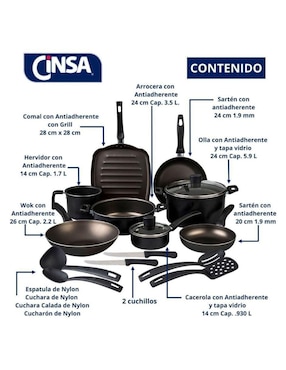 Batería de cocina Cinsa Sabor de aluminio antiadherente convencional 16 piezas