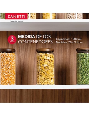 Set contenedores Zanetti de vidrio 3 piezas