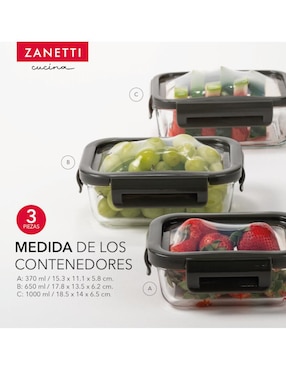 Set contenedores Zanetti de vidrio 3 piezas