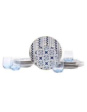 Vajilla Crown Baccara Tribalblue De Porcelana 16 Piezas