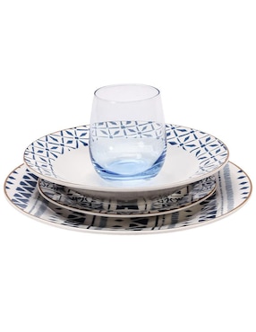 Vajilla cerrada Crown Baccara tribalblue de porcelana para 4 personas