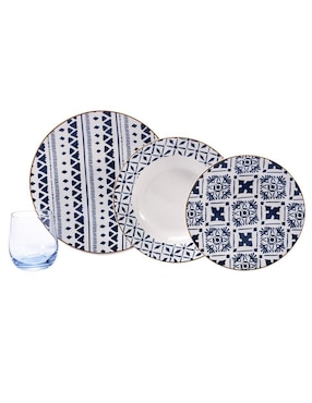 Vajilla cerrada Crown Baccara tribalblue de porcelana para 4 personas