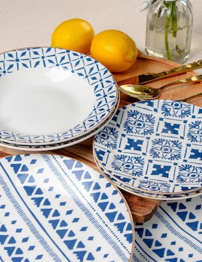 Vajilla cerrada Crown Baccara tribalblue de porcelana para 4 personas