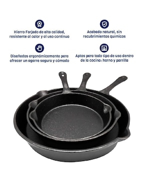 Set de sartenes Naesi de hierro 3 piezas