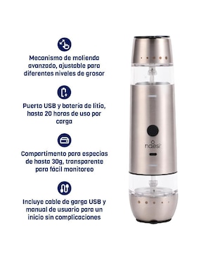 Set salero y pimentero Naesi de acero inoxidable