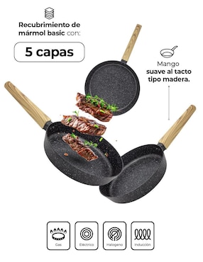 Set de sartenes Queen Sense Love Cook de mármol 3 piezas