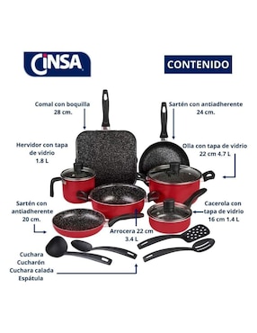 Batería de cocina Cinsa Experta de aluminio antiadherente roca 14 piezas