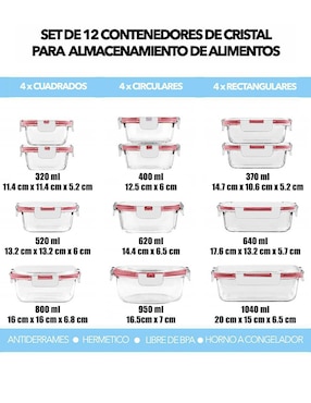 Set contenedores Brandtrendy de vidrio 12 piezas