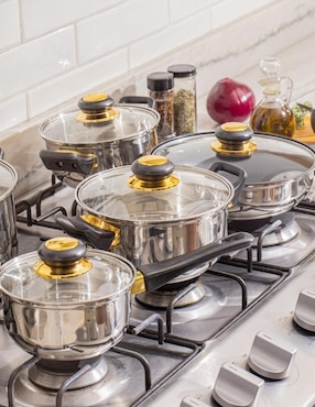 Batería de cocina Cinsa Viena de acero inoxidable antiadherente convencional 14 piezas