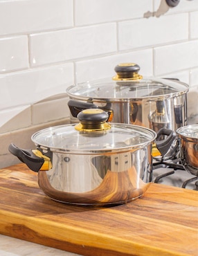Batería de cocina Cinsa Viena de acero inoxidable antiadherente convencional 14 piezas