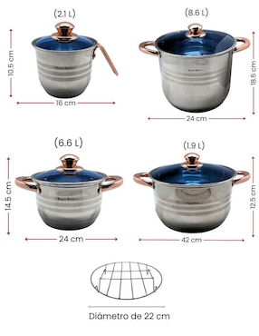 Batería de cocina Royal Haus By Apolo de acero inoxidable antiadherente cerámica 13 piezas