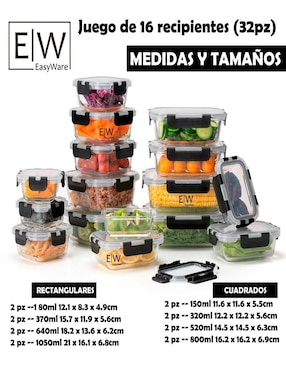 Set contenedores Easyware de vidrio 16 piezas
