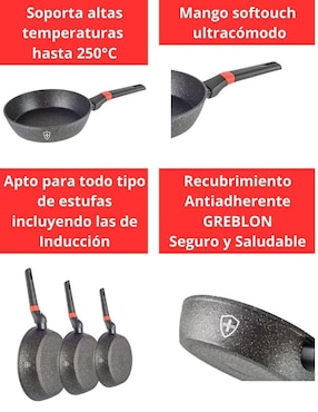 Set de sartenes Swiss Silver Marmol de aluminio 3 piezas