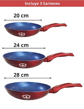Set de sartenes Swiss Silver Silver Blue Red de aluminio 3 piezas