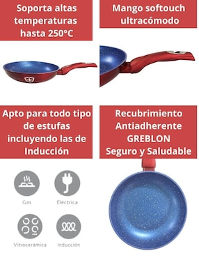 Set de sartenes Swiss Silver Silver Blue Red de aluminio 3 piezas