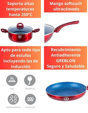 Batería de cocina Swiss Silver de aluminio esmaltado antiadherente minerales naturales 7 piezas
