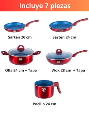 Batería de cocina Swiss Silver de aluminio esmaltado antiadherente minerales naturales 7 piezas