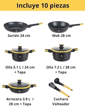 Batería de cocina Swiss Silver de aluminio antiadherente minerales naturales 10 piezas