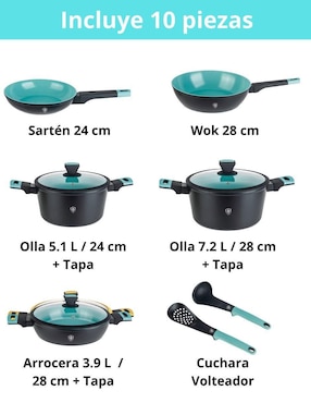 Batería de cocina Swiss Silver de aluminio antiadherente minerales naturales 10 piezas