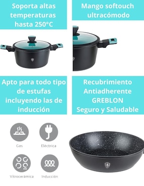 Batería de cocina Swiss Silver de aluminio antiadherente minerales naturales 10 piezas