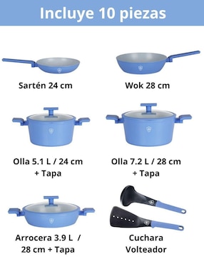 Batería de cocina Swiss Silver de aluminio antiadherente minerales naturales 10 piezas