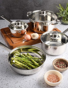 Batería de cocina Gibson Landon de acero inoxidable antiadherente convencional 7 piezas