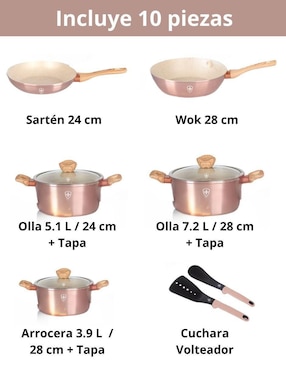 Batería de cocina Swiss Silver de aluminio antiadherente minerales naturales 10 piezas