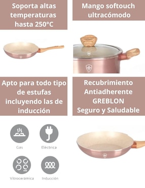 Batería de cocina Swiss Silver de aluminio antiadherente minerales naturales 10 piezas