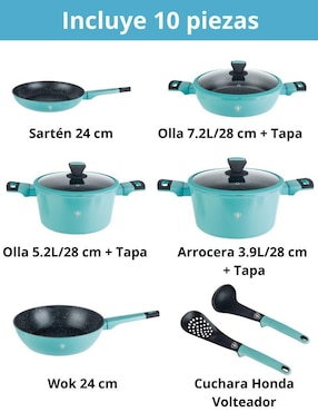 Batería de cocina Swiss Silver de aluminio antiadherente minerales naturales 10 piezas