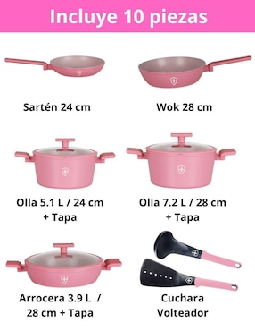 Batería de cocina Swiss Silver de aluminio antiadherente minerales naturales 10 piezas