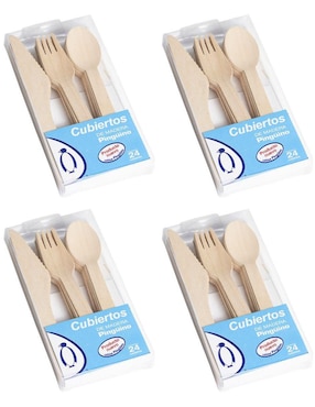 Set Cubiertos Pingüino De Madera 4 Piezas