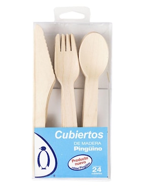 Set cubiertos Pingüino de madera 4 piezas