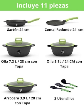 Batería de cocina Swiss Silver de aluminio fundido antiadherente minerales naturales 11 piezas