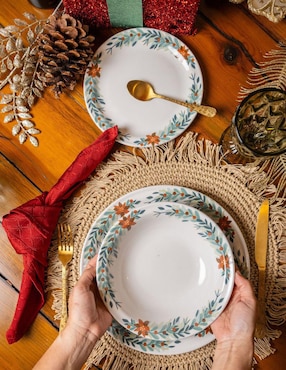 Vajilla cerrada Santa Anita Guirnalda Navideña de porcelana para 4 personas