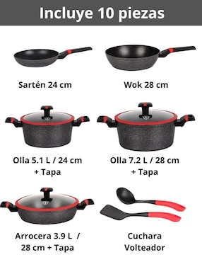 Batería de cocina Swiss Silver de aluminio antiadherente minerales naturales 10 piezas